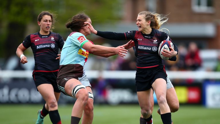  during the Tyrrells Premier 15s Final between Saracens Women v Harlequins Ladies on April 29, 2018 in London, England.