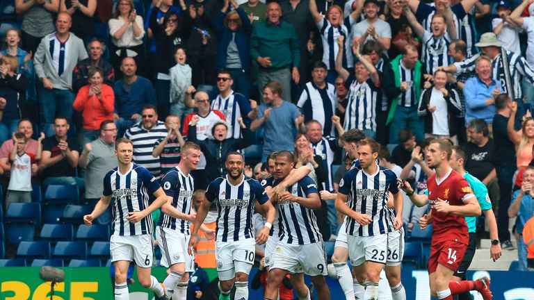 Salomon Rondon celebrates after his late header secured a 2-2 draw against Liverpool