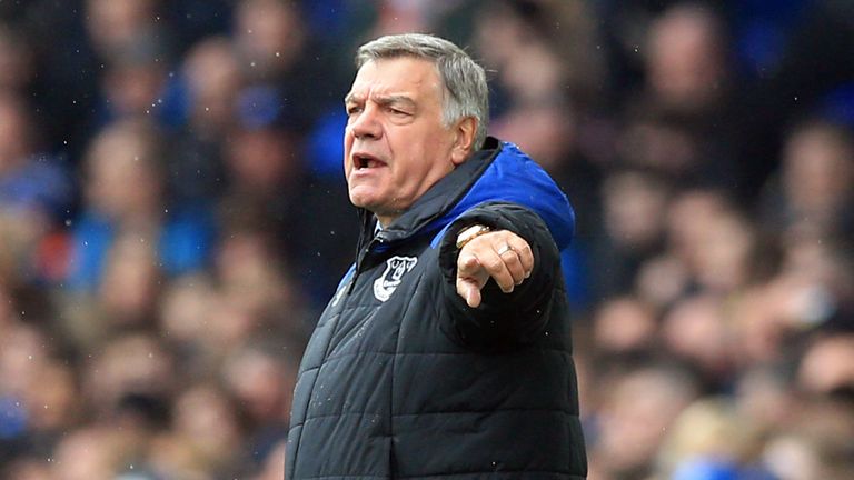 Everton manager Sam Allardyce gestures on the touchline during the Premier League match against Liverpool at Goodison Park
