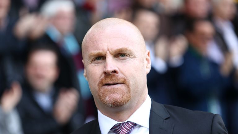 Sean Dyche looks on prior to the Premier League match between Burnley and Leicester City at Turf Moor