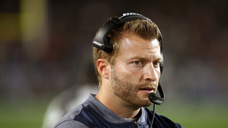 Sean McVay during the NFC Wild Card Playoff Game at the Los Angeles Coliseum on January 6, 2018 in Los Angeles, California.