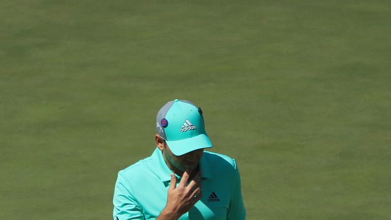 Sergio Garcia after carding a 13 on the 15th hole during the first round of the 2018 Masters Tournament at Augusta National Golf Club 