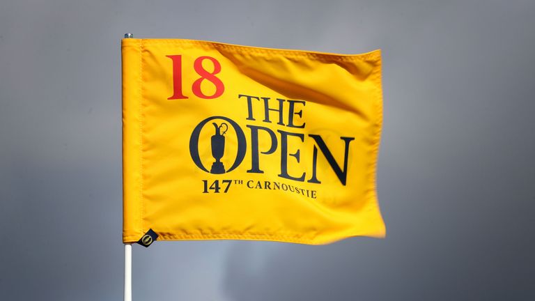 Flag on the 18th green during The Open Championship Media Day at Carnoustie Golf Club