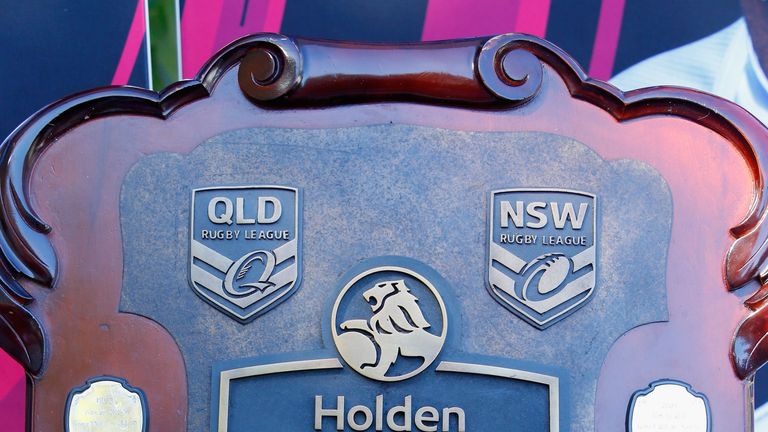 The State of Origin shield is seen during the 2018 State of Origin launch