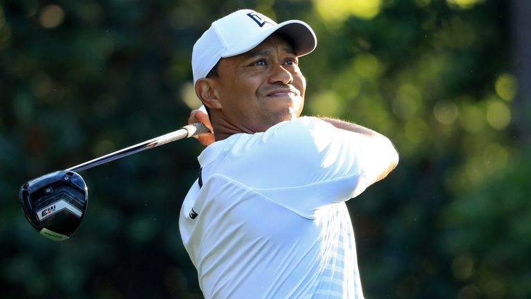 Tiger Woods during a practice round prior to the start of the 2018 Masters Tournament at Augusta National Golf Club on April 3, 2018 in Augusta, Georgia.