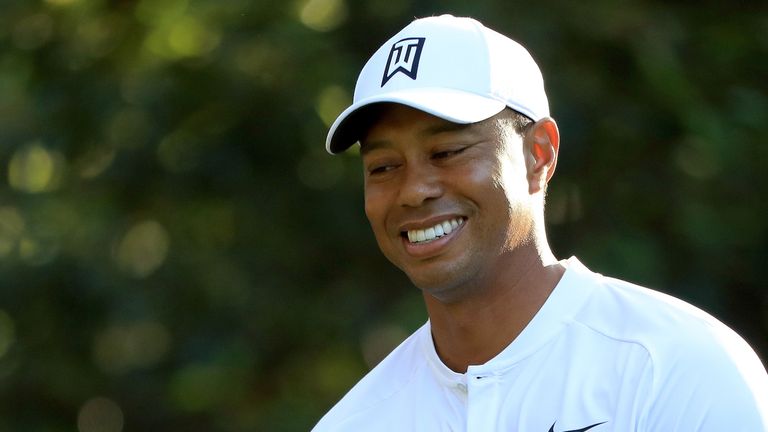 Tiger Woods during a practice round prior to the start of the 2018 Masters Tournament at Augusta National Golf Club on April 3, 2018 in Augusta, Georgia.