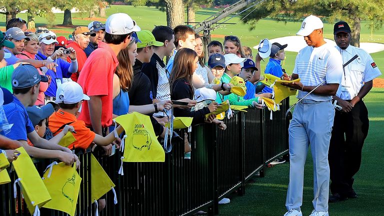 Tiger Woods during a practice round prior to the start of the 2018 Masters Tournament at Augusta National Golf Club on April 3, 2018 in Augusta, Georgia.