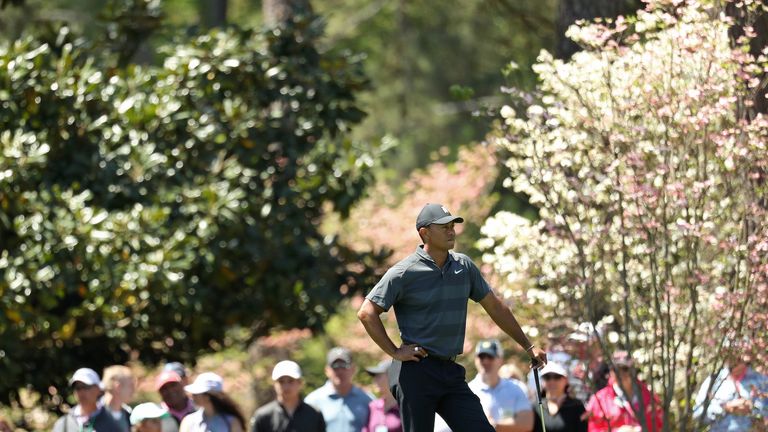 during the first round of the 2018 Masters Tournament at Augusta National Golf Club on April 5, 2018 in Augusta, Georgia.