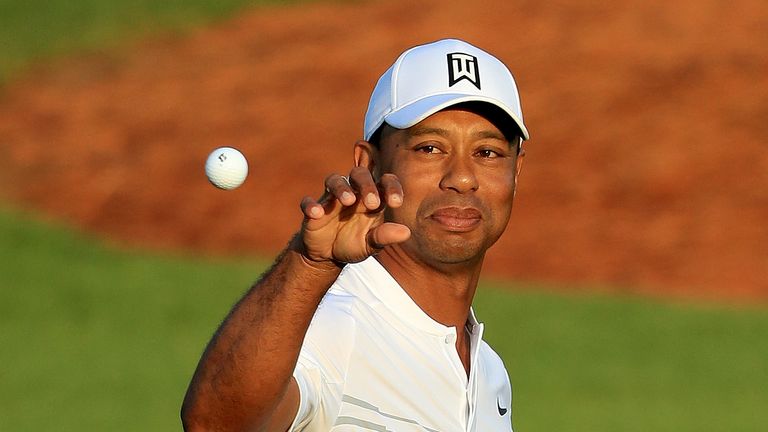 Tiger Woods during a practice round prior to the start of the 2018 Masters Tournament at Augusta National Golf Club on April 3, 2018