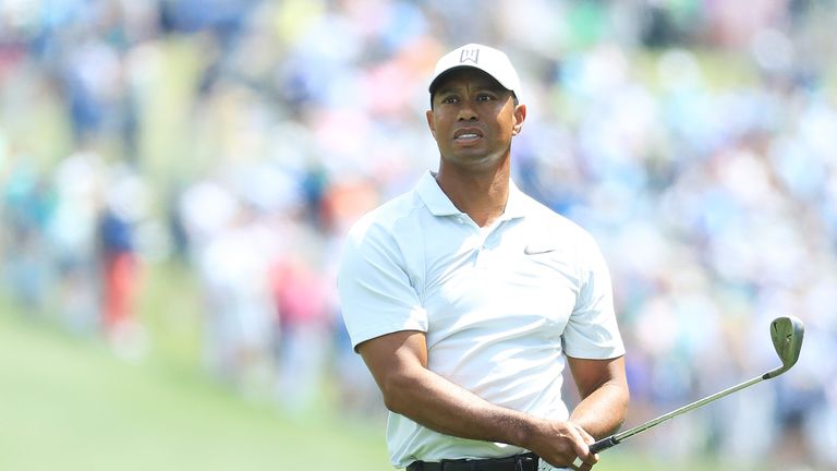 Tiger Woods during the second round of the 2018 Masters Tournament at Augusta National Golf Club