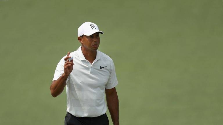 Tiger Woods during the second round of the 2018 Masters Tournament at Augusta National Golf Club 