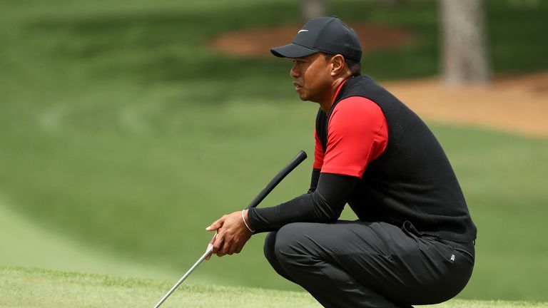 Tiger Woods during the final round of the 2018 Masters Tournament at Augusta National Golf Club
