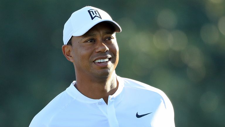 Tiger Woods during a practice round prior to the start of the 2018 Masters Tournament at Augusta National Golf Club 