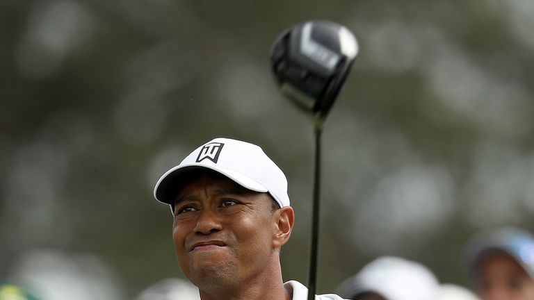 Tiger Woods in action during the second round of the 2018 Masters Tournament at Augusta National Golf Club on April 6, 2018 in Augusta, Georgia.