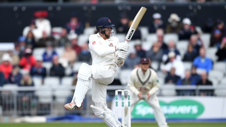 during the Specsavers County Championship Division One match between Lancashire and Surrey at Old Trafford at Old Trafford on April 29, 2018 in Manchester, England.