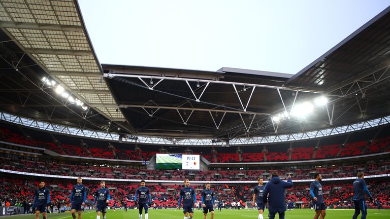 Tottenham and Watford warmed up in Sky Ocean Rescue tshirts prior to their match at Wembley