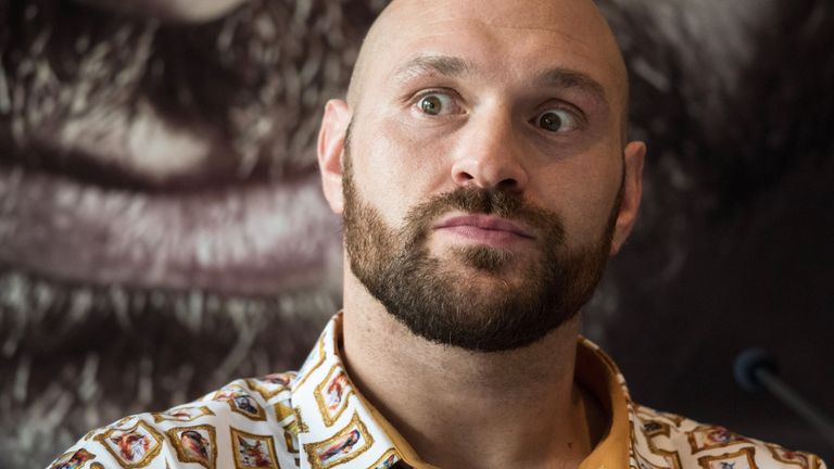 Tyson Fury attends a press conference to publicise his return to the ring at the Lowry Hotel in Manchester on April 26, 2018