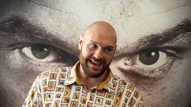 Tyson Fury attends a press conference to publicise his return to the ring at the Lowry Hotel in Manchester on April 26, 2018