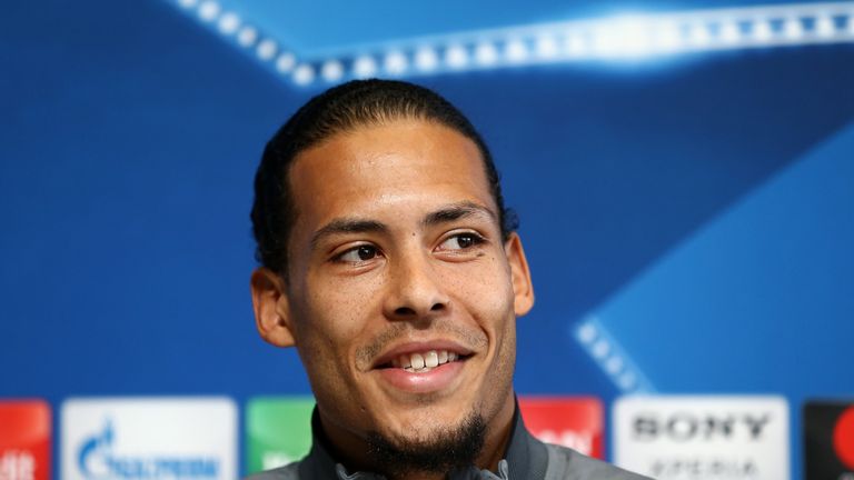 Virgil van Dijk during a press conference at Manchester City Football Academy ahead of Liverpool's UEFA Champions League quarter final, second leg against Manchester City at the Etihad Stadium
