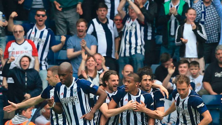 Salomon Rondon celebrates West Brom's equaliser against Liverpool