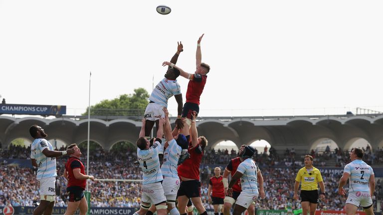 during the European Rugby Champions Cup Semi-Final match between Racing 92 and Munster Rugby at Stade Chaban-Delmas on April 22, 2018 in Bordeaux, France.