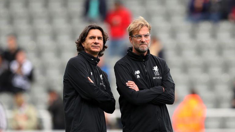 Zeljko Buvac and Jurgen Klopp during the Premier League match between Newcastle United and Liverpool at St. James Park on October 1, 2017 in Newcastle upon Tyne, England.