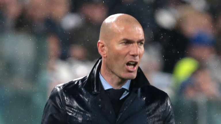 Zinedine Zidane during the UEFA Champions League Quarter Final Leg One match between Juventus and Real Madrid at Allianz Stadium on April 3, 2018 in Turin, Italy.