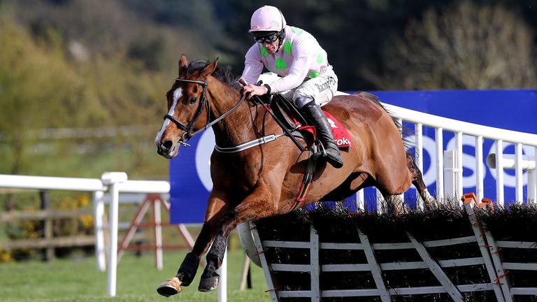Faugheen ridden by jockey David Mullins clear the last on the way to winning the Ladbrokes Champion Stayers Hurdle during day three of the Punchestown Festival 2018 at Punchestown Racecourse, County Kildare. PRESS ASSOCIATION Photo. Picture date: Thursday April 26, 2018. See PA story RACING Punchestown. Photo credit should read: Brian Lawless/PA Wire