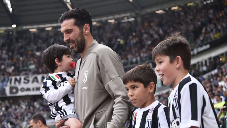 Buffon leads Juventus out with his three sons