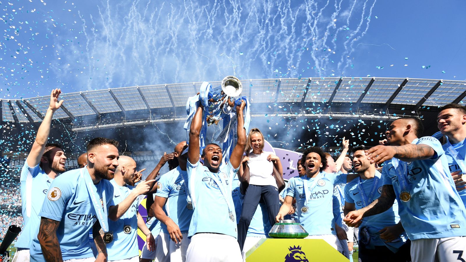 WATCH Manchester City lift the Premier League trophy
