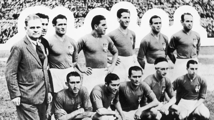 The Italian football team with their coach Vittorio Pozzo before the World Cup final against Czechoslovakia at the Stadio Nazionale del P.N.F. in Rome, 10th June 1934. The Italians won the match 2-1