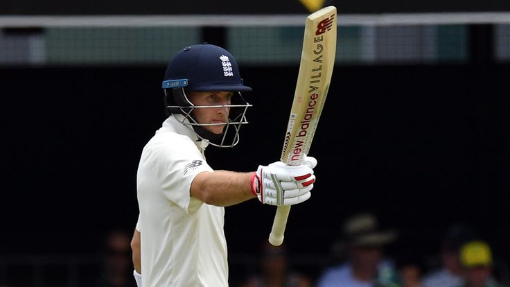 Joe Root raises his bat after reaching fifty during the 2017/18 Ashes