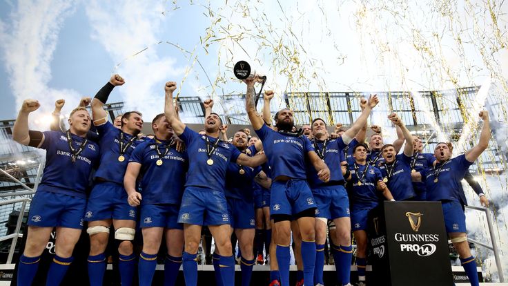 Leinster Rugby lifting the Guinness PRO14 trophy