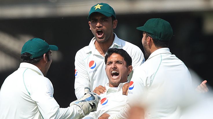 Pakistan's Mohammad Abbas celebrates taking the wicket of England's Joe Root during day three of the First NatWest Test Series match at Lord's, London