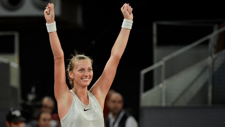 Czech Republic's Petra Kvitova celebrates defeating Netherlands' Kiki Bertens during their WTA Madrid Open final tennis match at the Caja Magica in Madrid on May 12, 2018