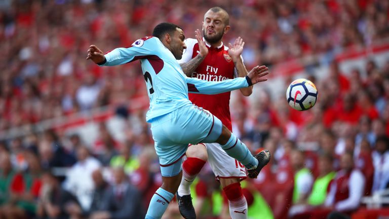 James Tarkowski collides with Jack Wilshere