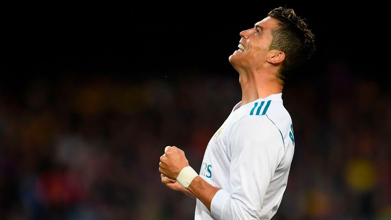 Cristiano Ronaldo celebrates his equaliser in the Nou Camp