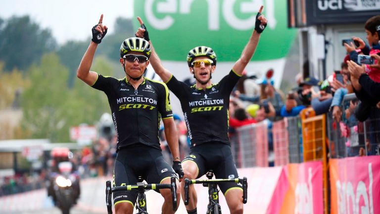 Esteban Chaves wins stage six of the Giro d'Italia ahead of team-mate Simon Yates