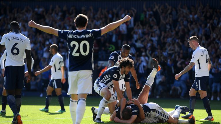 West Brom celebrate after Jake Livermore's late winner