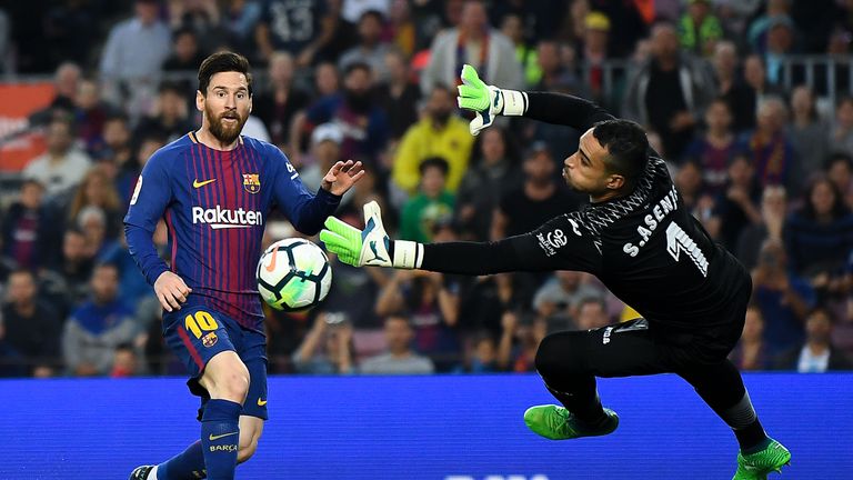 Lionel Messi scores Barcelona's third goal