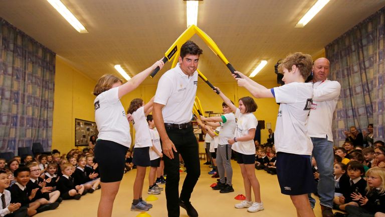 TUNBRIDGE WELLS, ENGLAND - APRIL 24: Alistair Cook visits a primary school for the Yorkshire Tea National Cricket Week 2018 Launch on April 24, 2018 in Tunbridge Wells, England. (Photo by Henry Browne/Getty Images for Yorkshire Tea)