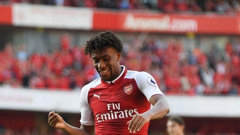 Alex Iwobi celebrates after extending Arsenal's lead
