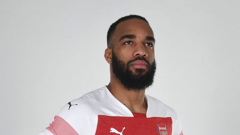 Alexandre Lacazette in the new Arsenal home kit for the 2018/19 season.