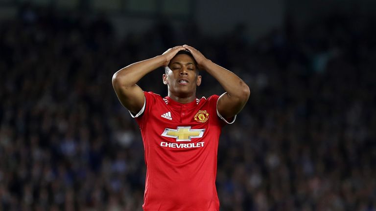 Anthony Martial during the Premier League match between Brighton and Hove Albion and Manchester United at Amex Stadium on May 4, 2018 in Brighton, England.