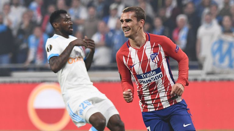 Antoine Griezmann celebrates in the Europa League final