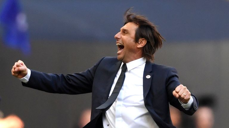 Antonio Conte celebrates Chelsea's FA Cup victory over Manchester United 