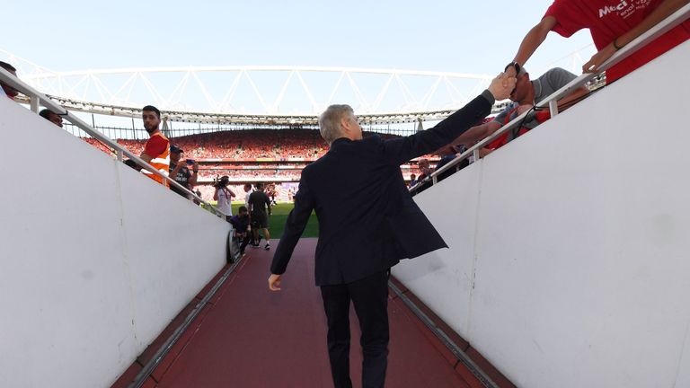 Arsene Wenger walks out for his last game as manager of Arsenal at the Emirates Stadium