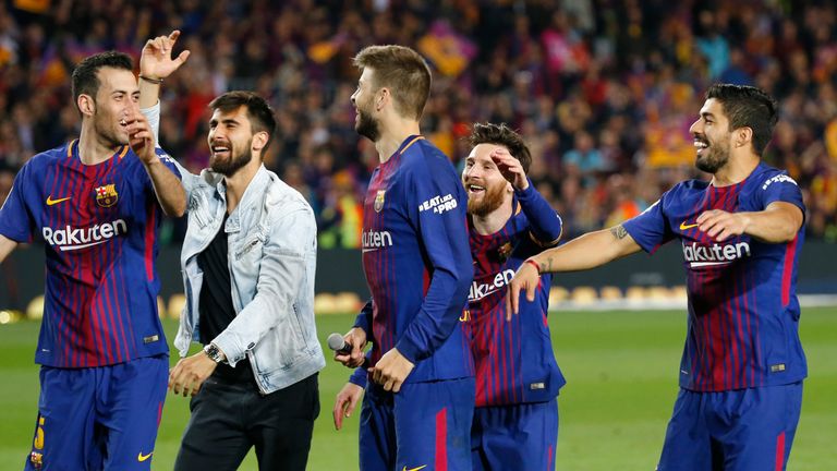 Barcelona celebrate after the 2-2 draw with Real Madrid