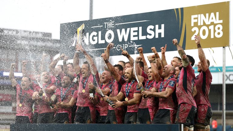 Anglo-Welsh Cup winners Exeter Chiefs celebrate  