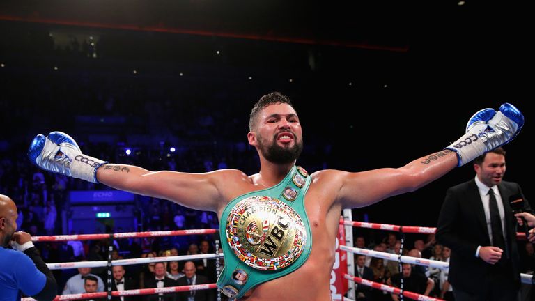 Tony Bellew of England celebrates after winning in the WBC Cruiserweight Championship match during Boxing at Echo Arena on October 15, 2016 in Liverpool, England.  (Photo by Alex Livesey/Getty Images)